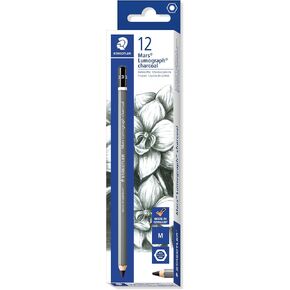 Staedtler Mars Lumograph Charcoal Pencils For Drawing, Pre-Sharpened, Box of 12, Medium Lead, 100C-M