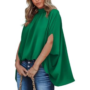 BTFBM Women Mock Neck Batwing Short Sleeve Summer Tops 2023 Spring Loose High Low Hem Casual Oversize Blouses Shirts Top in Saudi Arabia