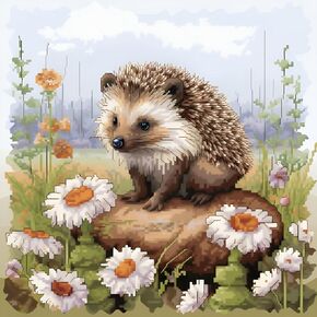 Xinpinzhou Hedgehog 11ct Cross Stitch Kits, 11 CT Funny Pre Printed Counted Stamped Cross Stitch Embroidery Needlepoint Patterns Kits for Beginners Adults Animal Crossstitch 36x36 cm