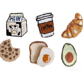 Huacan Punch Needle Coaster Kit 7 Pcs, Punch Needle Coasters Kits for Adults Beginners Breakfast Pattern DIY Tufted Rug Pads with Adhesive Felt Yarns Embroidery Hoop Essential Supplies