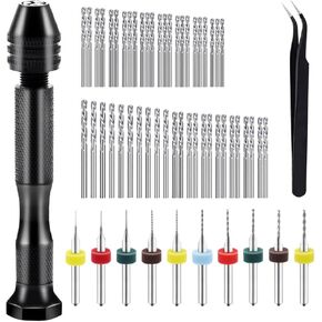 Dianrui 60PCS Pin Vise Hand Drill Set including Elbow Tweezers, 10PCS PCB Mini Drill Bits, and 48PCS 0.3-3.5mm Micro Twist Drill Bits, Used for Jewelry, DIY, Resin or Model Making Etc
