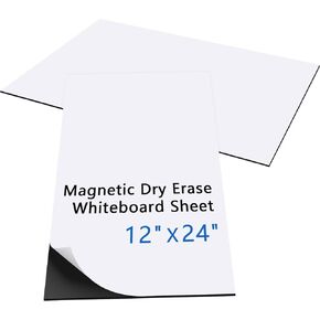 Magnetic Whiteboard Contact Paper 12" x 24" Dry Erase White Board Sticker for Wall, 2 Pack Magnetic Wallpaper Magnet Sheets with Adhesive Backing for Refrigerators School Classroom Use