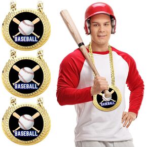Tondiamo 3 Pcs Turnover Chain Medal for Sports 6" Gold Award Medal MVP Necklace Champion Chain Winner Prize Trophy Pendant Necklace for Fantasy Sports Prize Gift Celebration Party Favors