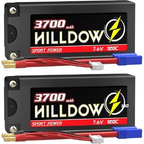 7.6V 2S Shorty Lipo Battery 120C 3700MAH VOLTAGE HIPO Battery Hard Case مع رصاصة 5 مم إلى موصل EC3 لـ RC 1/10 سيارات الشاحنات RC (حزمان)