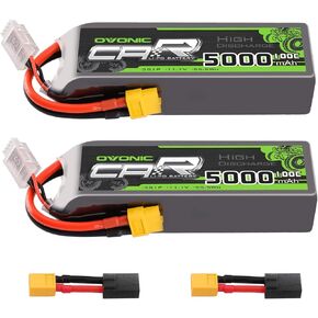 OVONIC 11.1V 3S LiPo Battery 5000mAh 100C with TRA Plug for RC Car RC Truck Airplane Helicopter Boat Car Racing RC Hobby (2 Packs)