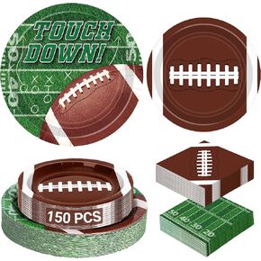 QZYL Football Party Decorations Serve 24, 99 Pcs Football Party Supplies, Disposable Football Dinner Plates Football Dessert Plates Napkins Cups Tablecloth Banner for Game Day Party Favors Decor