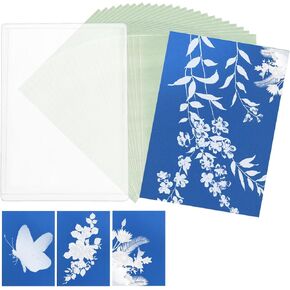 24PCS SUN PRINT PAPER KIT ، A4 A4 CYANOTYPE & FOLDER عالية الحساسية للشمس/الطباعة الشمسية المنشطة Sunprint Art Paper Sunlight Provessions & Craft Project