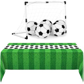 Buryeah 3 PCS Soccer تحت عنوان المائدة البلاستيكية يمكن التخلص منها 54 × 108 بوصات 12 PCS كرات شاطئية قابلة للنفخ 1PCS لوجودات الأهداف لصالح Soccer Tailgate Sport
