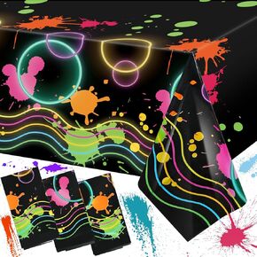 Tatuo 3 Pack Neon Table Cloths 54 × 108 بوصة توهج في المائدة المظلمة يغطي مفارش المائدة البلاستيكية النيون مملوكة للحفلات الوهجة المتاح لتوضيح لوازم حفل عيد الميلاد