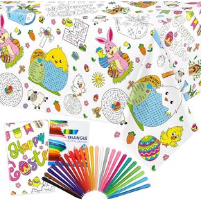Faccito Easter Coloring tableloth 108 × 54 بوصة ملصق تلوين بيض عيد الفصح مع 24 تلوين طاولة الورق العملاقة لصالح حفلات العطلات الأنشطة العائلية للمدرسة