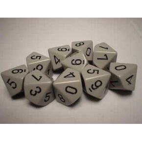 Chessex Dice Sets: Opaque Grey / Gray with Black - Ten Sided Die d10 Set (10)