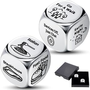 POEN 2 PCS قرار الغذاء DICE DICE DICIDER DICE VALENTINES DAY GIFTS للزوجين من الزهر الفولاذ المقاوم للصدأ للزوجين هداياها للنساء للنساء البالغين تاريخ الزفاف