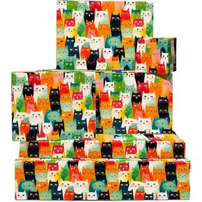 Central 23 Wrapp Paper Cats - 6 أوراق من غلاف عيد ميلاد Cat لها - القطط الملونة - Kitten Kitty - لمحبي القط - تأتي مع ملصقات