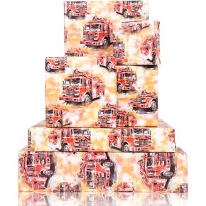 DTIAFU Fire Truck Wrappe Paper for Kids Boys Dad Firefisters - Construction Gift Wrap for Birthday Baby Dame Dathersday - 20 × 28inch لكل ورقة (6 ورقة)