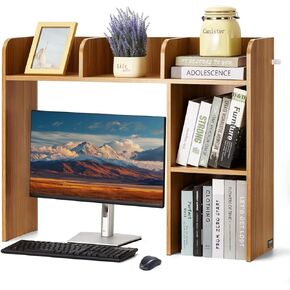 رف مكتب Vevor Wood Desk ، رف كتب سطح المكتب ، قفص تخزين المكتب مع 6 رفوف ، رف شاشة منظم المكتب المكون من 3 طبقات ، مع منصات مضادة للانزلاق ، للمكتب والمنزل والسكن والأبيض