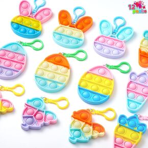 Joyin 12 PCS Easter Pop Toys ، سلسلة مفاتيح البوب ​​، ألعاب البوب ​​البسيطة الحسية لمجازفات سلة عيد الفصح ، تفضل حفلات عيد الفصح ، مطاردة عيد الفصح ، حشو حقيبة Easter Goodie ، لوازم جائزة الفصول الدراسية