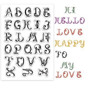 PH PandaHall Flower Shaped 26 Letters Clear Stamp, Alphabet Letter Silicone Stamp Transparent Craft Stamp Decorative Rubber Stamp for Card Making DIY Scrapbooking Crafting Journal Photo Card Album