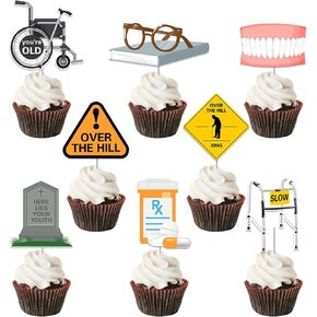 JOYMEMO 36 Pieces Over The Hill Cupcake Toppers, Old Age Cake Decorations, Funny Over The Hill Birthday Decor, Old People Retirement Party Supplies
