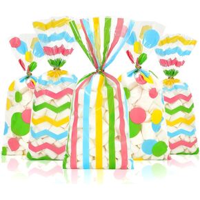 Whaline 100pcs عيد الفصح السيلوفان يعالج الأكياس الملونة موجة الشريط النقط