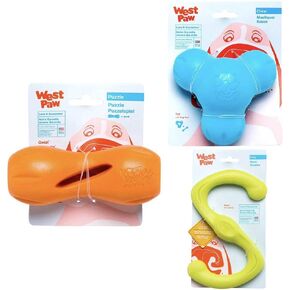 لعبة West Paw Zogoflex Qwizl Dog Puzzle Treat (Small ، Tangerine) و Zogoflex Tux Treat Dispensing Dog Dog Toy (Small ، Aqua) و Zogoflex Bumi Dog Tug Tuy (كبير ، جدة سميث)
