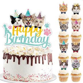 Oudeke Cat Cake Toppers 9pcs Cute Cats Cupcake Topcake Topcake Big Happy Birthday Cake Topper Cats Cake Cake Decorations Diy Cake Toppers for Boys Girls Catlover Cats Lovely Cats Party Party