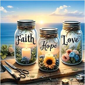 Hill Froeistung Faith ، Hope ، Love Diamond Art Kits للبالغين ، مجموعات طلاء فن الماس الملهمة 5D للمبتدئين ، طلاء DIY مع نقاط الحفر الكاملة الماس الحرفية ديكور المنزل ديكور هدية 12x12 بوصة