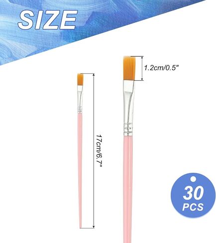 yokive 30 pcs فرش الطرف المسطحة بالجملة ، وتفاصيل فرشاة الطلاء الاكريليك فرش صغيرة مصغرة الطلاء رائعة للزيت ألوان مائية القماش المحترف ، (الوردي) in Kuwait