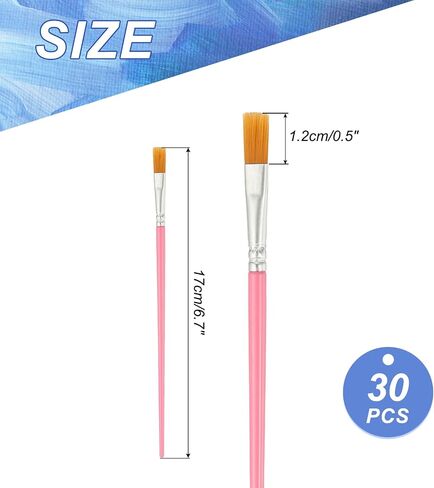 yokive 30 pcs فرش الطرف المسطحة بالجملة ، وتفاصيل فرشاة الطلاء الاكريليك فرش صغيرة مصغرة الطلاء رائعة للزيت ألوان مائية القماش المحترف ، (الوردي) in Kuwait