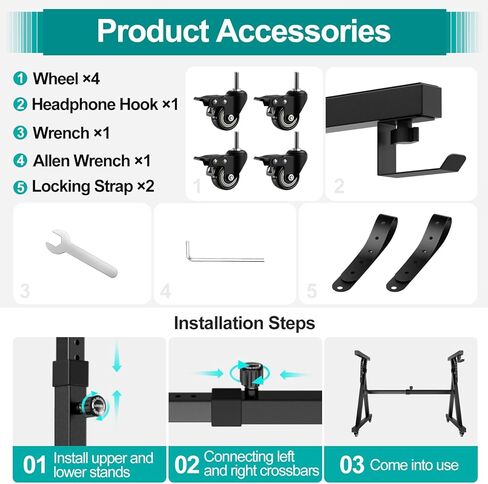 Z Style Adjustable & Portable Heavy Duty Music Stand for Piano Keyboards, Fits 49/61/76/88 Keys, Folding for Travel & Storage in Kuwait