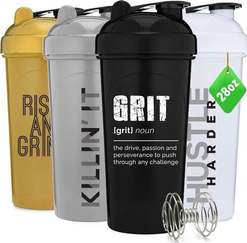 GOMOYO 4-Pack - 28 Ounce Protein Shaker Bottle for Mixes, 4xWire Whisk, Leak Proof Bulk Supplement Mixes and Pre-Workout Shaker Cups, Dishwasher Safe & BPA Free, Black,White, Navy & Moss in Saudi Arabia