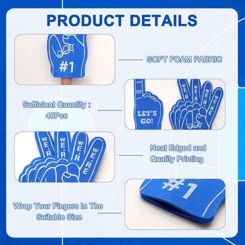 48 Pieces Mini Foam Fingers Sport Party Favors Sports Fan Foam Finger #1 Basketball Baseball Soccer Football Team Cheerleader Gifts for Games Sports Hand Themed Party Supplies Sporting Event in Saudi Arabia