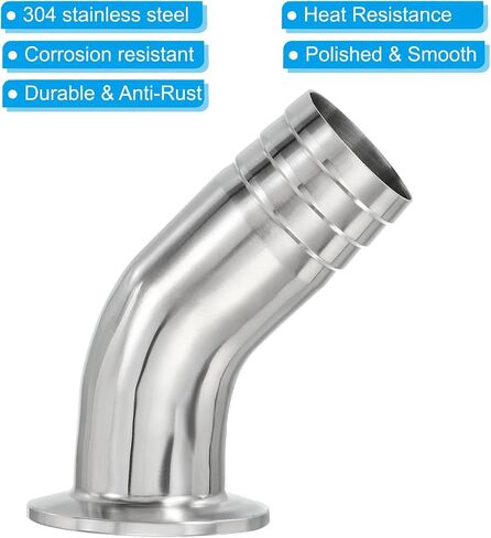 PATIKIL 45 Degree Elbow Tri Clamps Hose Barb, 3/4in OD Sanitary Hose Barb Pipe Fitting Tube 50.5MM Ferrule (for 1.5" Tri Clamps) 304 Stainless Steel in Saudi Arabia