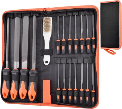 20Pcs Files Set - Premium Carbon Steel Metal File Set with Suitcase, Flat/Triangle/Half-Round/Round Large Files & 14 x Needle Files & Cleaning Brush, Perfect for Wood, Metal Work & DIY Project in Saudi Arabia