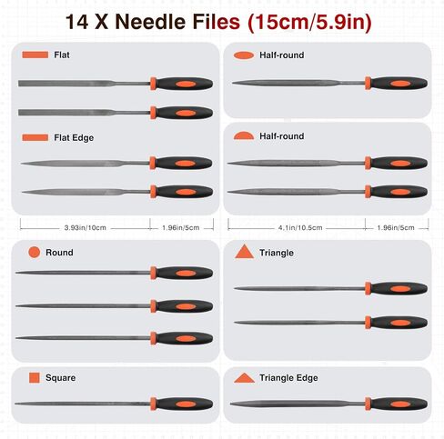 20Pcs Files Set - Premium Carbon Steel Metal File Set with Suitcase, Flat/Triangle/Half-Round/Round Large Files & 14 x Needle Files & Cleaning Brush, Perfect for Wood, Metal Work & DIY Project in Saudi Arabia