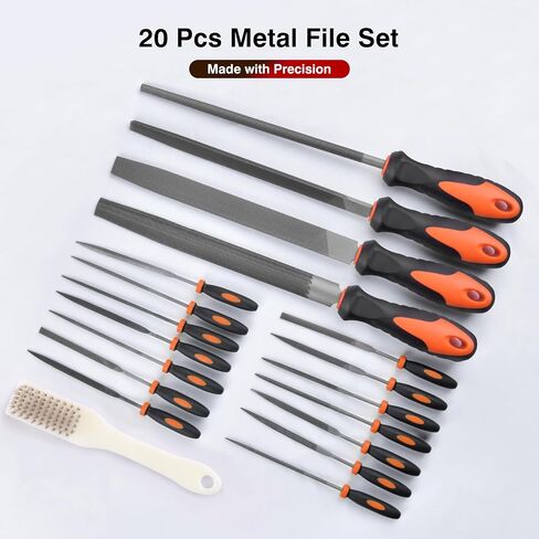 20Pcs Files Set - Premium Carbon Steel Metal File Set with Suitcase, Flat/Triangle/Half-Round/Round Large Files & 14 x Needle Files & Cleaning Brush, Perfect for Wood, Metal Work & DIY Project in Saudi Arabia