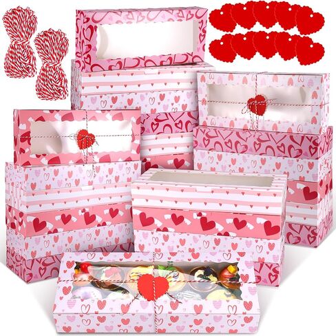20 Pcs Valentines Day Cookie Boxes with Window 16 x 6.5 x 2.5 Inch Valentine's Treat Boxes Bakery Candy Cupcakes Desert Container for Pastries Packaging Wedding Party Supplies Gift Giving (20) in Saudi Arabia