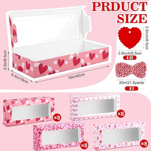 20 Pcs Valentines Day Cookie Boxes with Window 16 x 6.5 x 2.5 Inch Valentine's Treat Boxes Bakery Candy Cupcakes Desert Container for Pastries Packaging Wedding Party Supplies Gift Giving (20) in Saudi Arabia