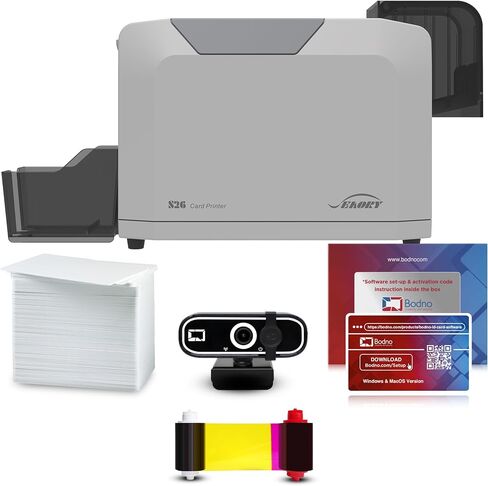 Bodno Seaory S26 Single Sided ID Card Printer & Complete Supplies Package ID Software and Camera - Silver Edition in Saudi Arabia