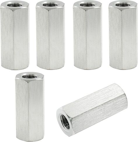 6Pcs M6 x 1-Pitch 20mm Length Metric Hex Coupling Nuts 304 Stainless Steel Polishing Rod Coupling Nuts for Home Garage Repairs (10mm Hex Width) in Kuwait