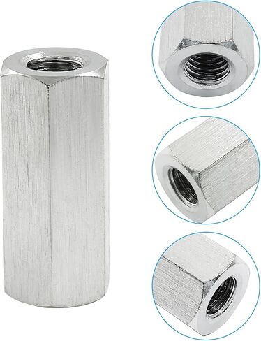 6Pcs M6 x 1-Pitch 20mm Length Metric Hex Coupling Nuts 304 Stainless Steel Polishing Rod Coupling Nuts for Home Garage Repairs (10mm Hex Width) in Kuwait