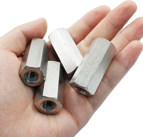 6Pcs M6 x 1-Pitch 20mm Length Metric Hex Coupling Nuts 304 Stainless Steel Polishing Rod Coupling Nuts for Home Garage Repairs (10mm Hex Width) in Kuwait