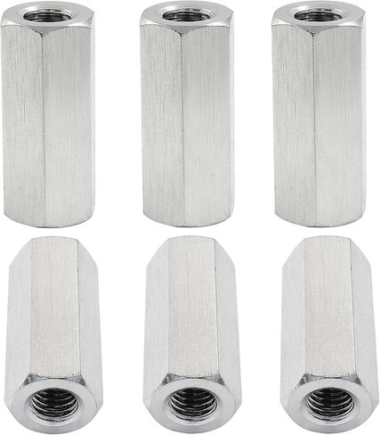 6Pcs M6 x 1-Pitch 20mm Length Metric Hex Coupling Nuts 304 Stainless Steel Polishing Rod Coupling Nuts for Home Garage Repairs (10mm Hex Width) in Kuwait
