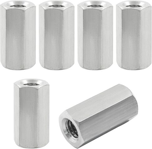 6Pcs M6 x 1-Pitch 20mm Length Metric Hex Coupling Nuts 304 Stainless Steel Polishing Rod Coupling Nuts for Home Garage Repairs (10mm Hex Width) in Kuwait