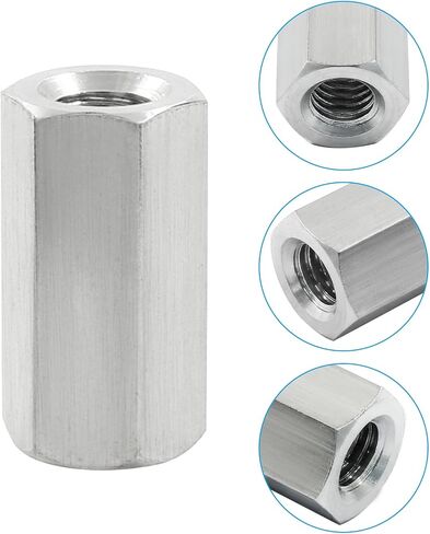 6Pcs M6 x 1-Pitch 20mm Length Metric Hex Coupling Nuts 304 Stainless Steel Polishing Rod Coupling Nuts for Home Garage Repairs (10mm Hex Width) in Kuwait