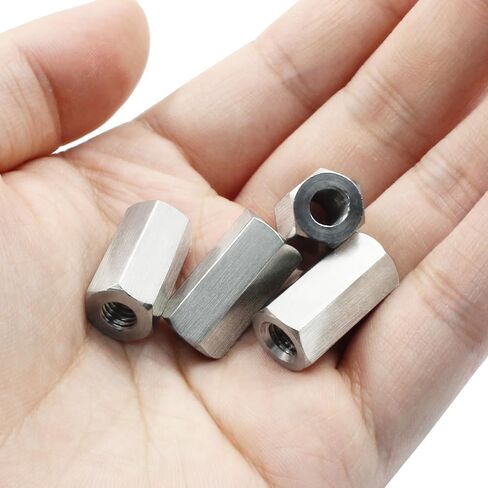 6Pcs M6 x 1-Pitch 20mm Length Metric Hex Coupling Nuts 304 Stainless Steel Polishing Rod Coupling Nuts for Home Garage Repairs (10mm Hex Width) in Kuwait