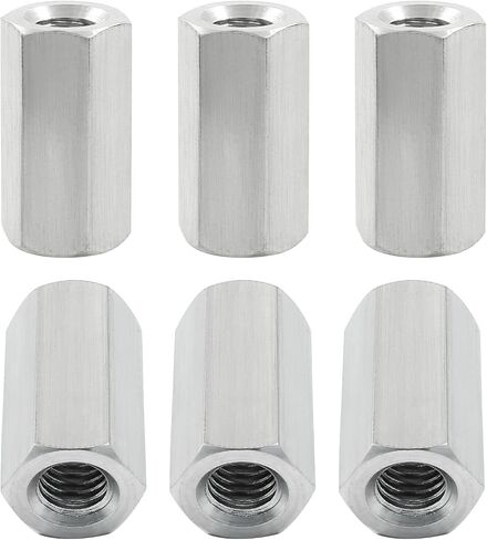 6Pcs M6 x 1-Pitch 20mm Length Metric Hex Coupling Nuts 304 Stainless Steel Polishing Rod Coupling Nuts for Home Garage Repairs (10mm Hex Width) in Kuwait
