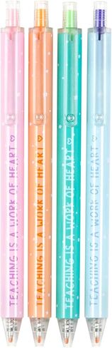Teaching is a Work of Heart Gel Pen Set, Gel Pens for Journaling, Set of 4 Click-Style Colored Pens for Note Taking, Cute School Supplies Aesthetic, Gifts for Teachers in Saudi Arabia