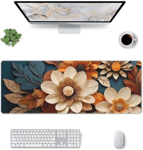 لوحة الماوس للألعاب ، قاعدة موسباد كبيرة غير قابلة للانزلاق ، حصيرة فأر لوحة المفاتيح ، وسادة مكتب مع حواف مخيط ، 31.5x11.8inch ، الأزهار in Kuwait