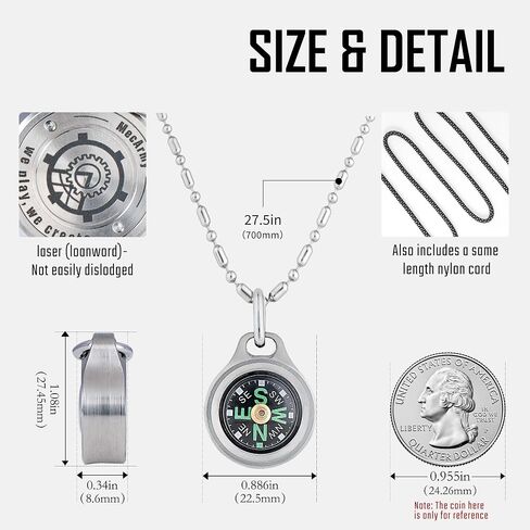 MecArmy Titanium/Brass Mini Compass, Pocket Compass Hiking Survival, Small IPX5 Waterproof Hiking Compass Keychain, Special Compass Necklace, Survival Hiking Gear for Women Men in Kuwait