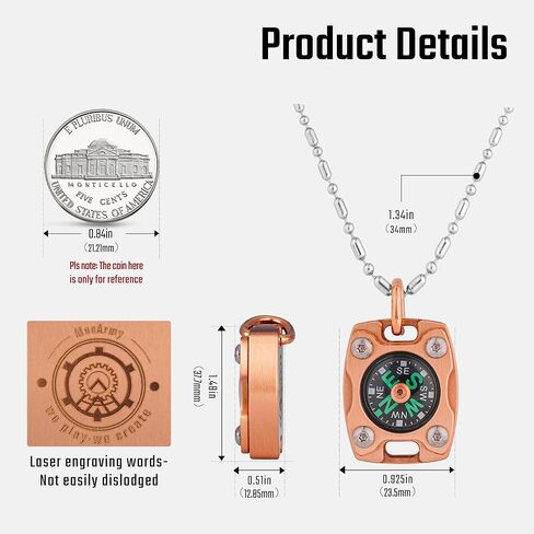MecArmy Titanium/Brass Mini Compass, Pocket Compass Hiking Survival, Small IPX5 Waterproof Hiking Compass Keychain, Special Compass Necklace, Survival Hiking Gear for Women Men in Kuwait